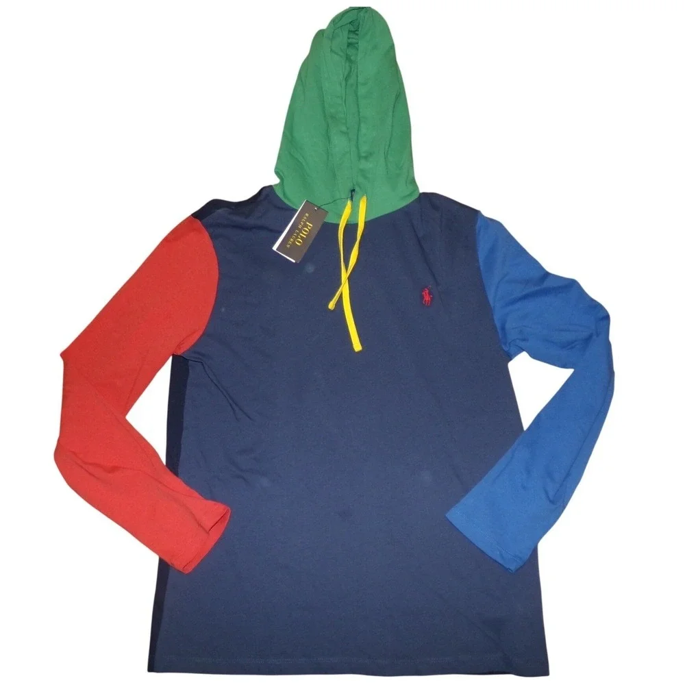 Polo Ralph Lauren Mens SZ LRG Colorblock L/S Hooded T-Shirt NWT